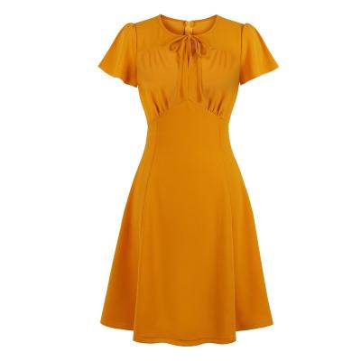 China Antistatic Women Summer Dress Swing Sleeve 50s Vintage Orange A Line Wholesale Short Dress for sale