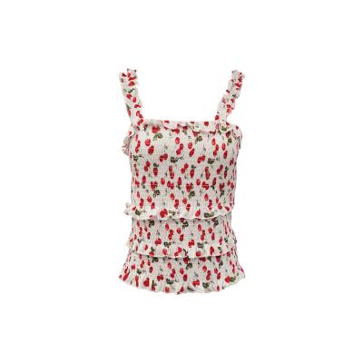 China Cherry Print Sleeveless Halter Top Elastic Anti-Shrink Sexy Crop Top For Women for sale