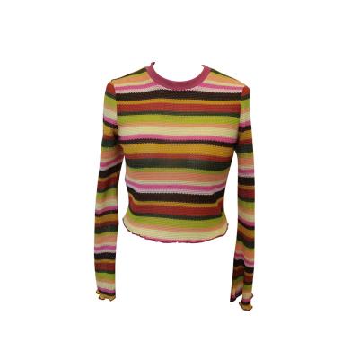 China Autumn Multicolor Women Clothing Striped Anti-Shrink Long Crop Top Sleeve Tops Woman for sale