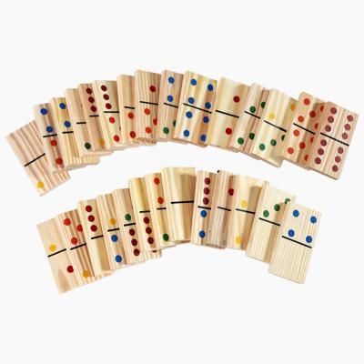 China Wood CUSTOMISABLE Classic Small Wooden Dominoes Game Set of 28 Double Six Tiles with Storage Box Handmade Block Games for sale