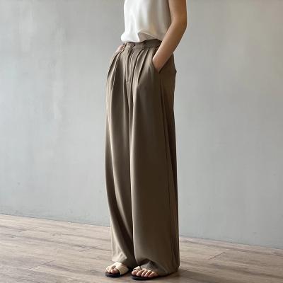 China PA0001 Breathable High Waist Casual Pants With Pockets Womens Spring Autumn Button Fly Solid Color Wide Leg Pants Clothing Woman 2021 for sale