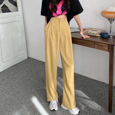 China PA0003 Fashion Breathable Loose High Waist Pants With Pockets Ladies Casual Stylish Button Solid Wide Leg Pants Loose Womens Clothing for sale