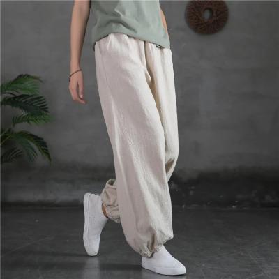 China Pa0021 Women Casual Loose Solid Straight Pants Breathable Fashion Harajuku Style New Elastic Waist Lantern Pants With Pockets for sale