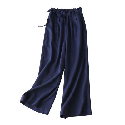 China PA0024 Breathable Plus Size Women's Bow Elastic Mid Waist Wide Leg Pants Summer Solid Color Casual Loose Straight Pants for sale