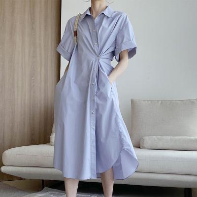 China 2021 Korean Version DE0007 Button Shirt Breathable Casual Lady Turndown Collar Mid-Calf Straight Dress Long Dresses For Women for sale