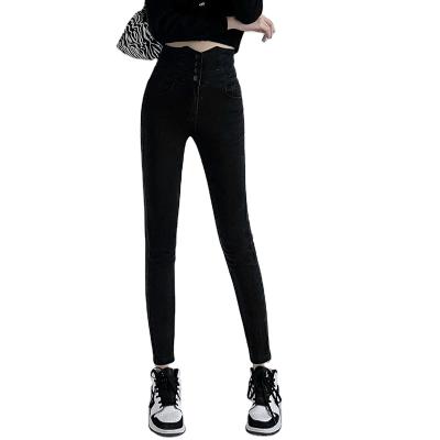 China RT353 women's high waist solid color pants stretch breathable elastic jeans women pencil pants skinny jeans denim trousers for sale