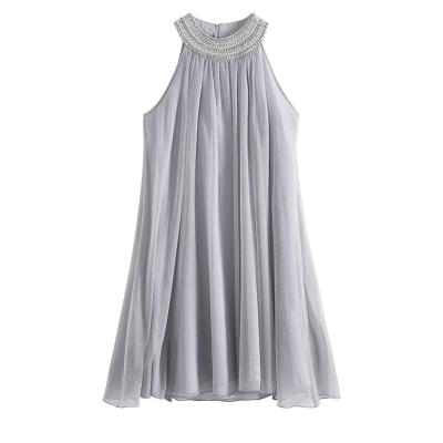 China AS345 Diamond Round Neck Silk Chiffon Summer Female Very Fairy Dress Dress Texture Anti-Static Elegant Sleeveless Halter Small French Dress for sale