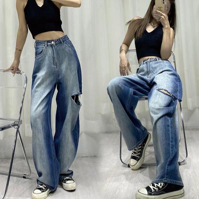 China New 2021 Vintage AS023 High Waist Warm Leg Denim Breathable Wide Leg Pants Loose Harajuku Women's Jeans Trousers for sale