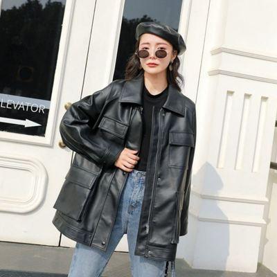 China Waterproof 016 Winter Women Lapel PU Leather Jacket With Pockets Moto&Biker Style Casual Zipper Buttons Outerwear jaqueta feminina black for sale