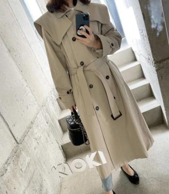 China FY038 Custom Made Women Breathable Wholesale Khaki Color Cotton Gap Windbreaker Long Gap Overcoats for sale