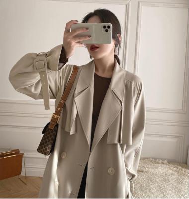 China Ladies breathable good quality lapal collar khaki trench coat long trench coat DS023 for sale