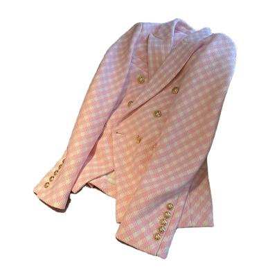 China RT341 Breathable High Quality Pink Long Sleeve Suit Pockets Plaid Winter Double Breasted Coats for sale