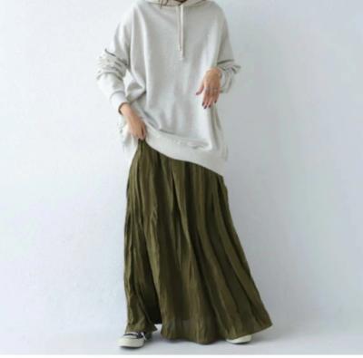 China New DR21 Spring Japanese Style Pleated Skirt Breathable Elegant Long Plus Size Elastic Waist Women's Skirts for sale