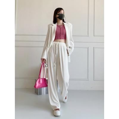 China SQ40 Anti-Wrinkle Women's Casual Pleated Knitted Wide Leg Pants Drawstring Pants For Ladies Sweatpants for sale