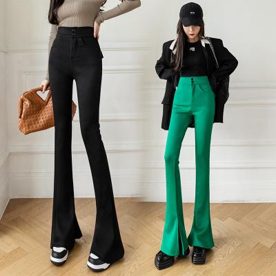 China SQ32 Anti-wrinkle Fashion 2022 Womens Pants High Waist Flared Pants With Pockets Button Up New Ladies Clothing for sale