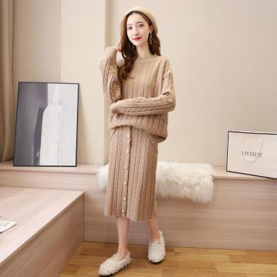 China Autumn Knit Round Neck Fitted French Sweater Anti-wrinkle 8998 high waist above the knee button skirt conjuntos de mujer casual eleganta for sale