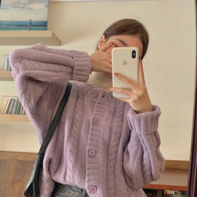 China Autumn Winter 2021 New Style Anti-wrinkle 72901 Korean Soft Casual Sweater Cardigan Retro Loose Knit Jacket For Women for sale