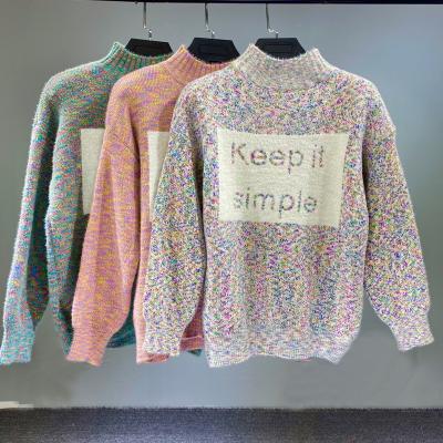 China Dots Female Anti-wrinkle S7177 Fall 2021 New Rainbow Custom Logo Sweater Colorful English Alphabet Sweater for sale