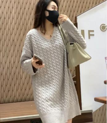 China Anti-wrinkle Elegant Women O-neck Collar Fashion Sweater Dress Solid Ankle Length Casual Sweater Dress 1379 for sale