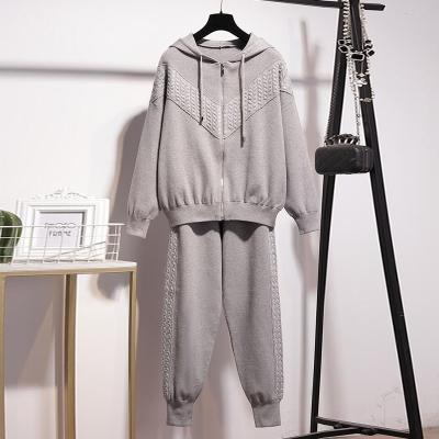 China 2021 Autumn New Anti-Wrinkle 9005 Winter Sweater Sets Women 2 Piece Knitwear Outfits Gray Hooded Cardigan + Harem Pants Causal Black Tracksuit for sale