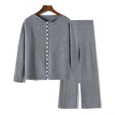 China Anti-pilling 1526 Hot Sale 2021Trendy Women Button Up Sweater Cardigan Waist Wide Leg Pants 2 Piece Set Outfit for sale