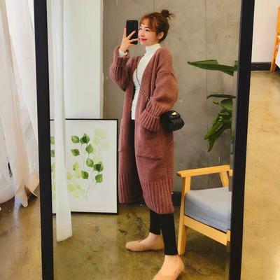 China Anti-pilling women fashion loose knitted cardigan sweater with pockets vintage female oversized tracksuit 1505 for sale