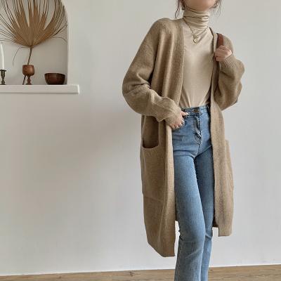 China Anti-pilling 1520 retro long loose ladies simple design cardigan sweater fashion knitwear knitting overcoats new for sale