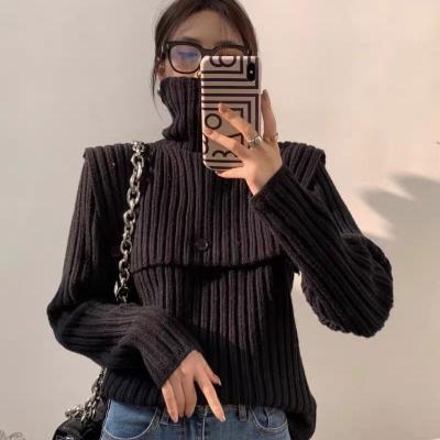 China 2021 Autumn Winter Turtleneck Sweater Anti-wrinkle Women's Two Piece Set 1581 Plus Size Sweater With Cape for sale