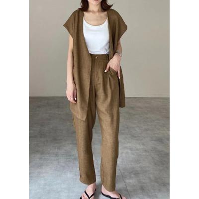 China New Breathable Casual Solid SE003 Loose Two Piece Set Open Waist Sleeveless Zipper Point Outerwear+High Waist Trousers Ankle-Length Pants for sale