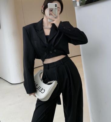 China 2021 Fall Anti-pilling RT424 Office Lady New Blazer And Pants Set To Suit Professional Women Wide Leg Two Piece Suit for sale