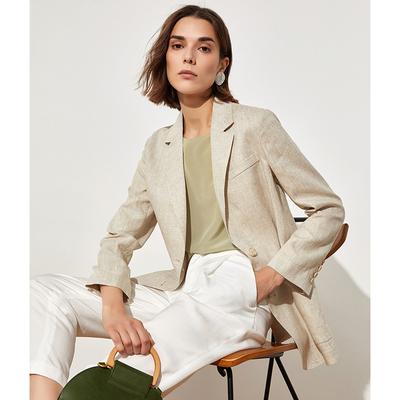 China AS434 Cotton Canvas Women's Slim Long Sleeve Suit Jacket QUICK DRY Solid Color Casual Minimalist Lapel Straight Blazer With Pockets for sale