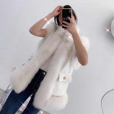 China ZO20 Breathable 2021 Ladies Winter Luxurious Real Fox Vest Popular Tweed Fur Vest Fashionable Women Vest Women for sale