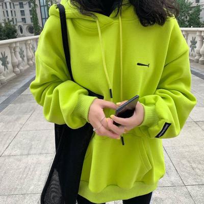 China AS053 Women's QUICK DRY Drawstring Sport Casual Stylish Loose Thick Top Fluorescent Green Pullover Sweatshirt With Pockets for sale