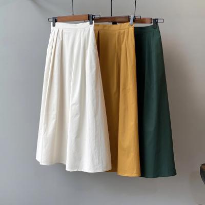 China SK0003 Ladies Fashion Solid Elegant Women's High Waist Knee-Length Breathable Skirt Folds 2021 Summer A-Line Skirts for sale