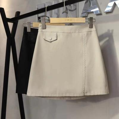 China RT081 Women Breathable Casual Fashion High Waist Zipper PU Leather New Mini Skirt Minimalist Autumn Winter Solid Color A Line Short Skirt for sale