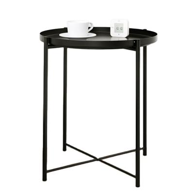 China Black Folding Coffee Table Side Table (Height) Adjustable Metal Tray Small Round Table Modern Furniture Living Room for sale