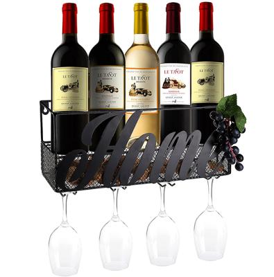 China Convertible Wall Mounted 5 Bottle Rack Wine Rack Wrought Iron Wine Glass Wine Hanging Rack For Home Bar Use for sale