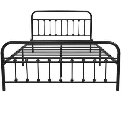 China Bookcase Headboard Black Metal Bed Frame Queen Size with Single Headboard and Footboard Platform Mattress Base for sale