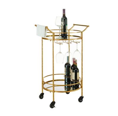 China 2022 Best Selling Modern Brown Glass Amazon Ebay Mobile Home Vintage Mobile Portable Kitchen Serving Glass Dining Cart for sale