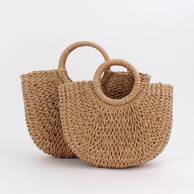 China Fashion Wholesale Vellum Paper Grocery Basket Handbag Beach Straw Shopping Eco Friendly Bag for sale