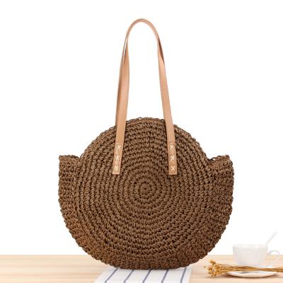 China Hot Selling Fashion Rattan Handbags Vellum Paper Around Straw Portable Eco Friendly Bag In Stock for sale