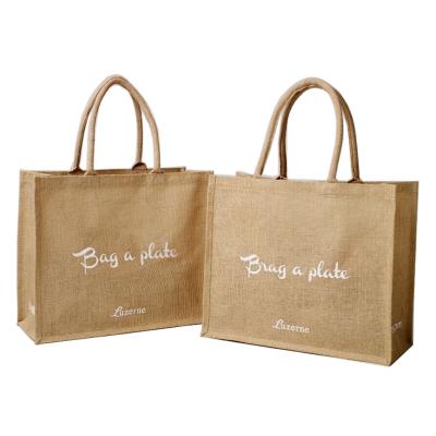 China Promotional Online Natural Burlap Lunch Color Jute Handled Waterproof Tote Bag With Window for sale