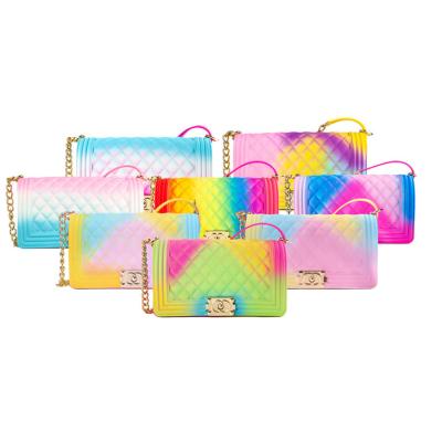 China Manufacturer Daily Use Candy Colored Rainbow Gradient PVC Jelly Cross - Body Shoulder Messenger Bag In Stock for sale