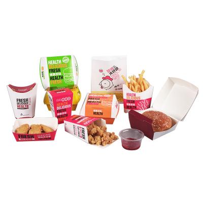 China Recyclable Hot Sale Fried Chicken Cardboard Customized Logo Printed Chips Hot Dog Roast Pinion Paper Box With Handle for sale