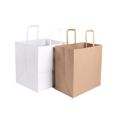 China Hot Sale Recyclable Custom Logo Brown Flat Kraft Handle Kraft Paper Bag In Stock for sale