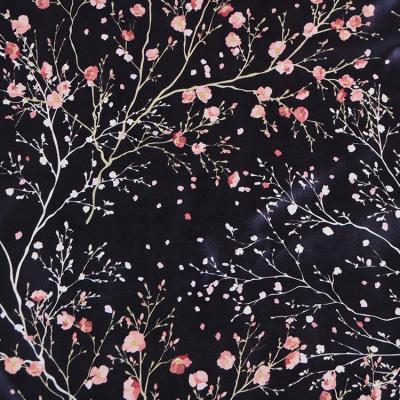 China 2019 high quality waterproof fancy design soft touch black Sakura flower printed synthetic leather fabric for garment for sale