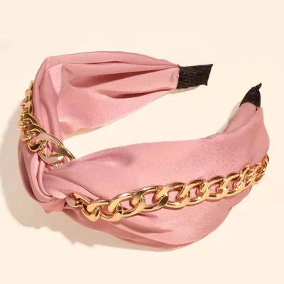 China European and American luxury fabric jewel solid color headbands new style edge hair circle lady's wide hair ribbons for sale