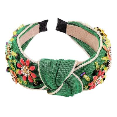 China European and American luxury fabric jewel solid color headbands new style edge hair circle lady's wide hair ribbons for sale