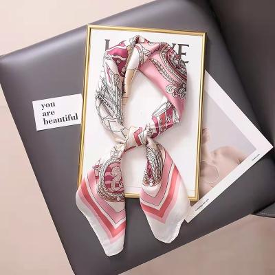 China Luxury in stock new arrival fashion designer custom made luxury satin silk scarf printing square 70*70cm satin shawl for women for sale