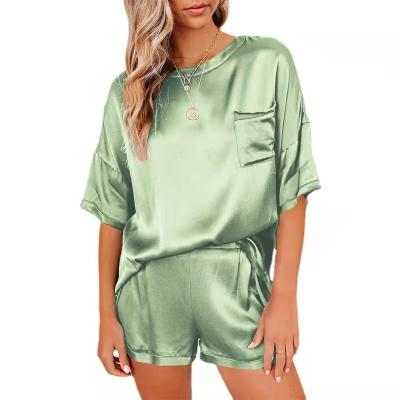 China European and American Hots new QUICK DRY selling pajamas summer solid color spring and satin home clothes short sleeves ladies for sale